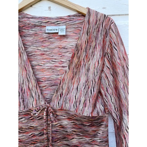 CHICOS Size 0 Sweater Cardigan Tie Front Nude Natural Waves Light Weight Flare - Picture 2 of 4